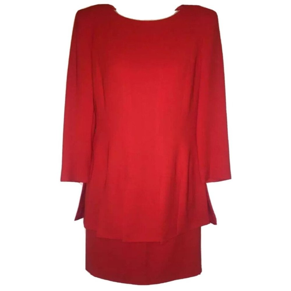 Pierre Balmain Paris For Menger Vintage 80s Red Top Fringe 2PC Skirt Suit Size 6